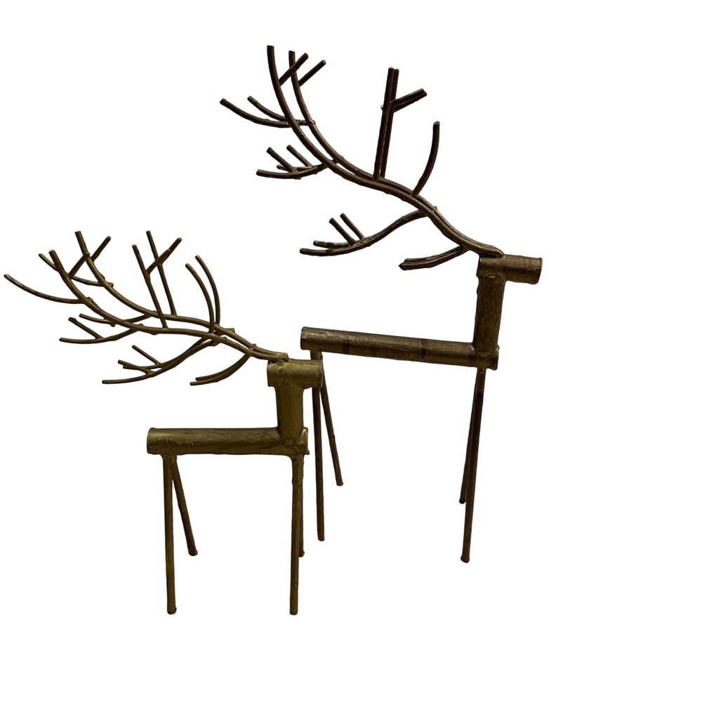 Place & Time‎ Set Of 2 Reindeer Rustic Gold Metal Modern Holiday Table Decor